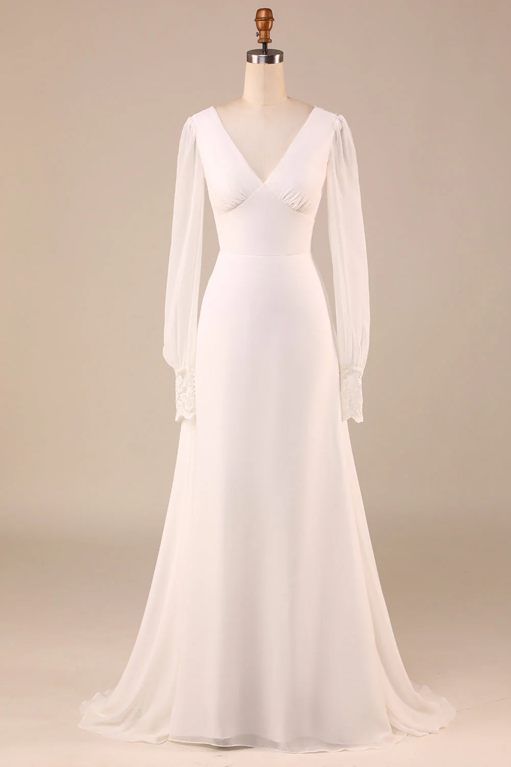 Ivoire Manches Longues Boho Chiffon Open Back Robe de mariée