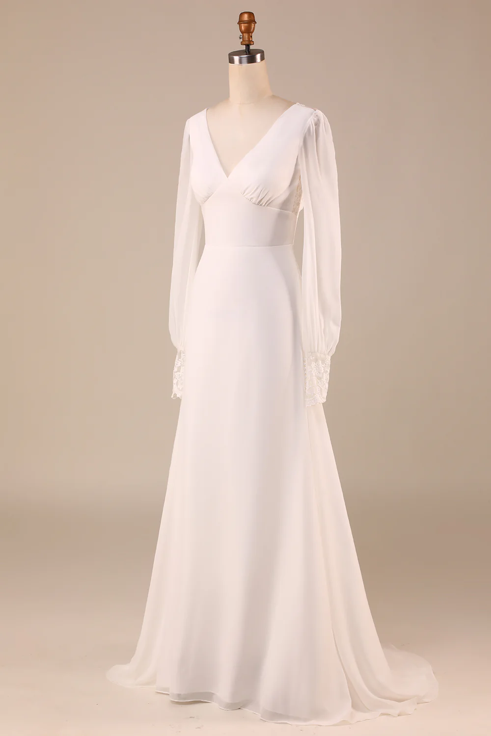 Ivoire Manches Longues Boho Chiffon Open Back Robe de mariée - Image 3