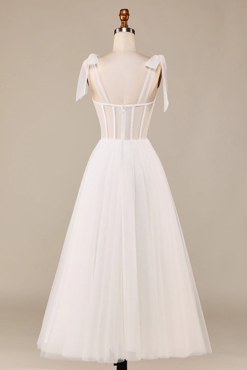 Ivory A-Line Tea-Length Tulle Corset Robe de mariée - Image 2