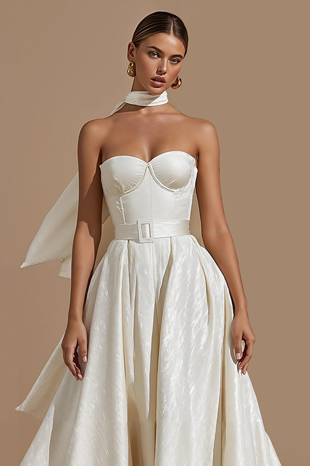 Ivory Sweetheart Robe de mariée midi ligne avec ceinture - Image 3