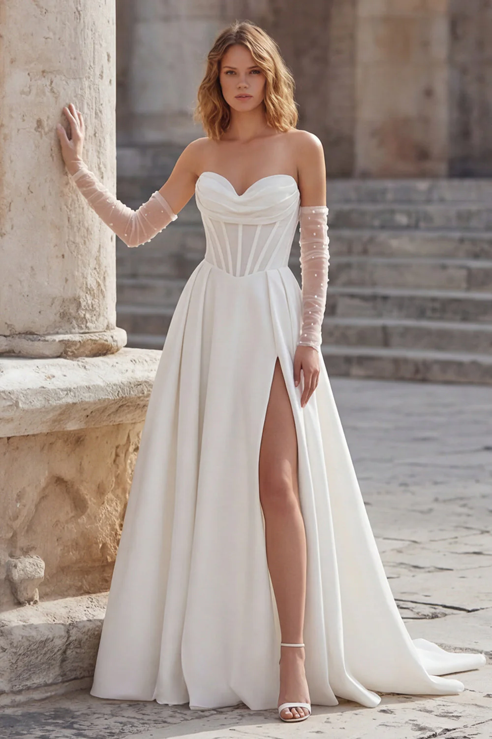 Ivory Sweetheart Une robe de mariée longue corset avec fente