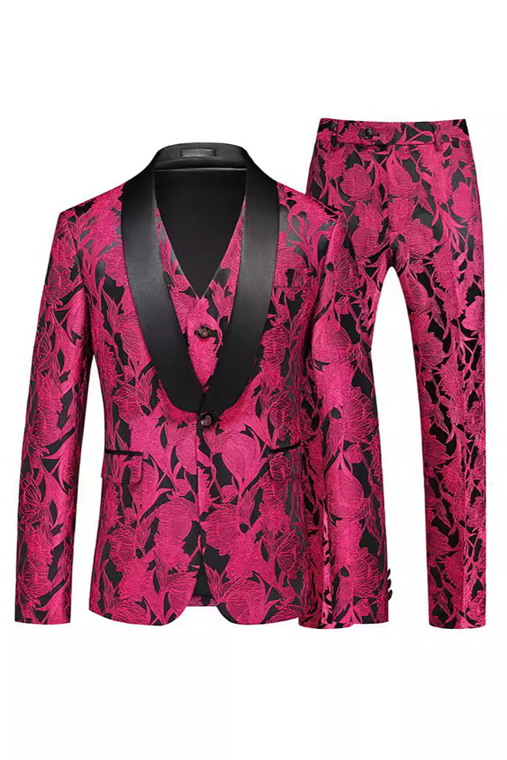 Jacquard noir 3 pièces châle revers Costumes pour hommes