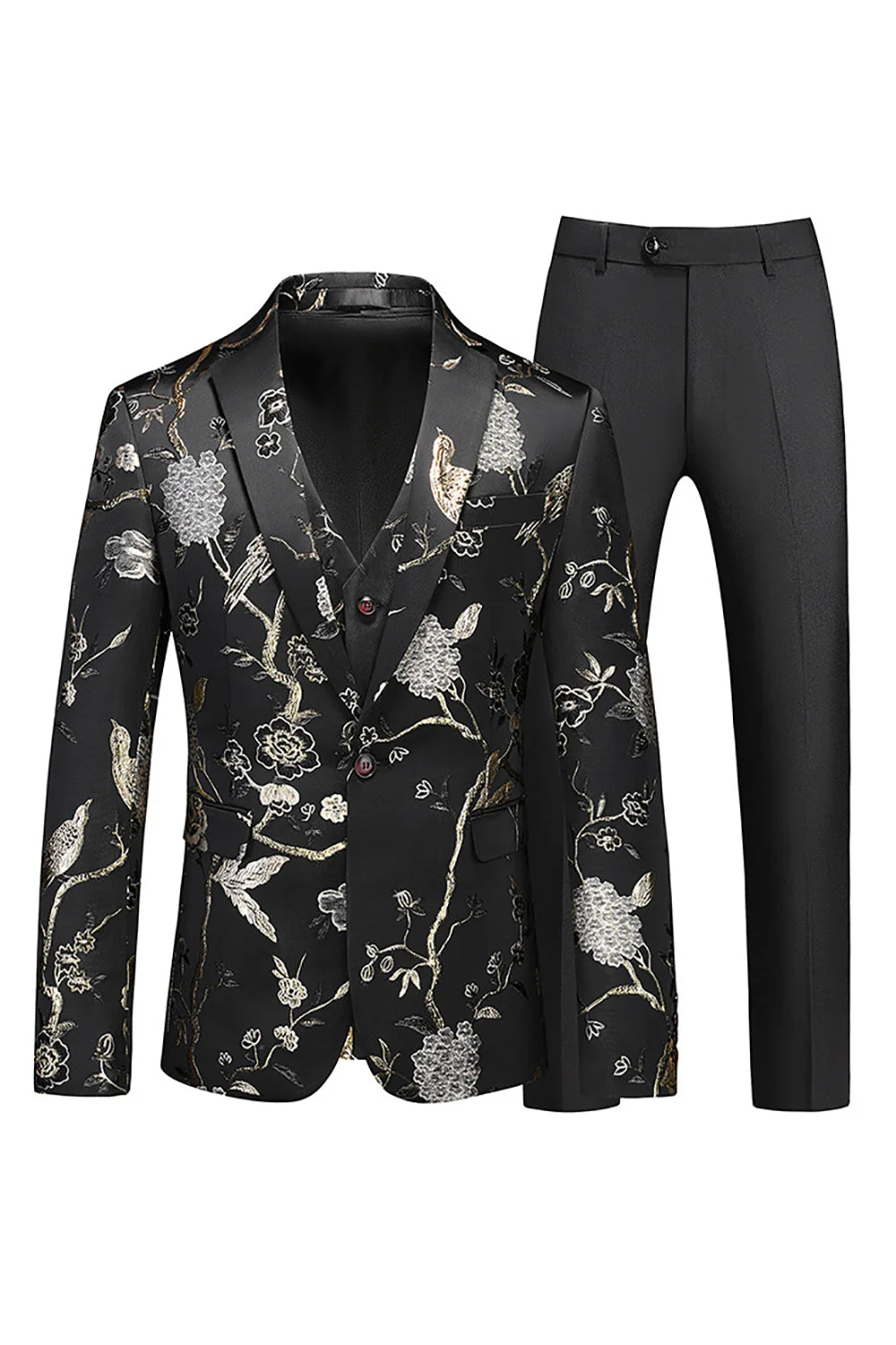 Jacquard rouge 3 pièces pour hommes Revers cranté Parti Costume - Image 6