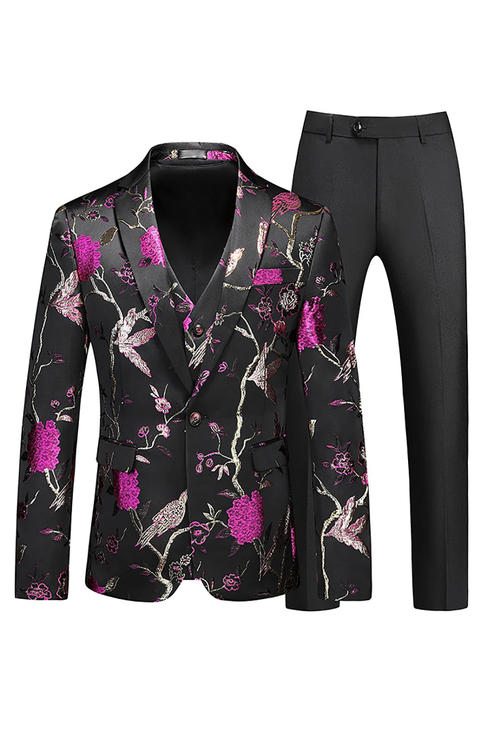 Jacquard rouge 3 pièces pour hommes Revers cranté Parti Costume - Image 7