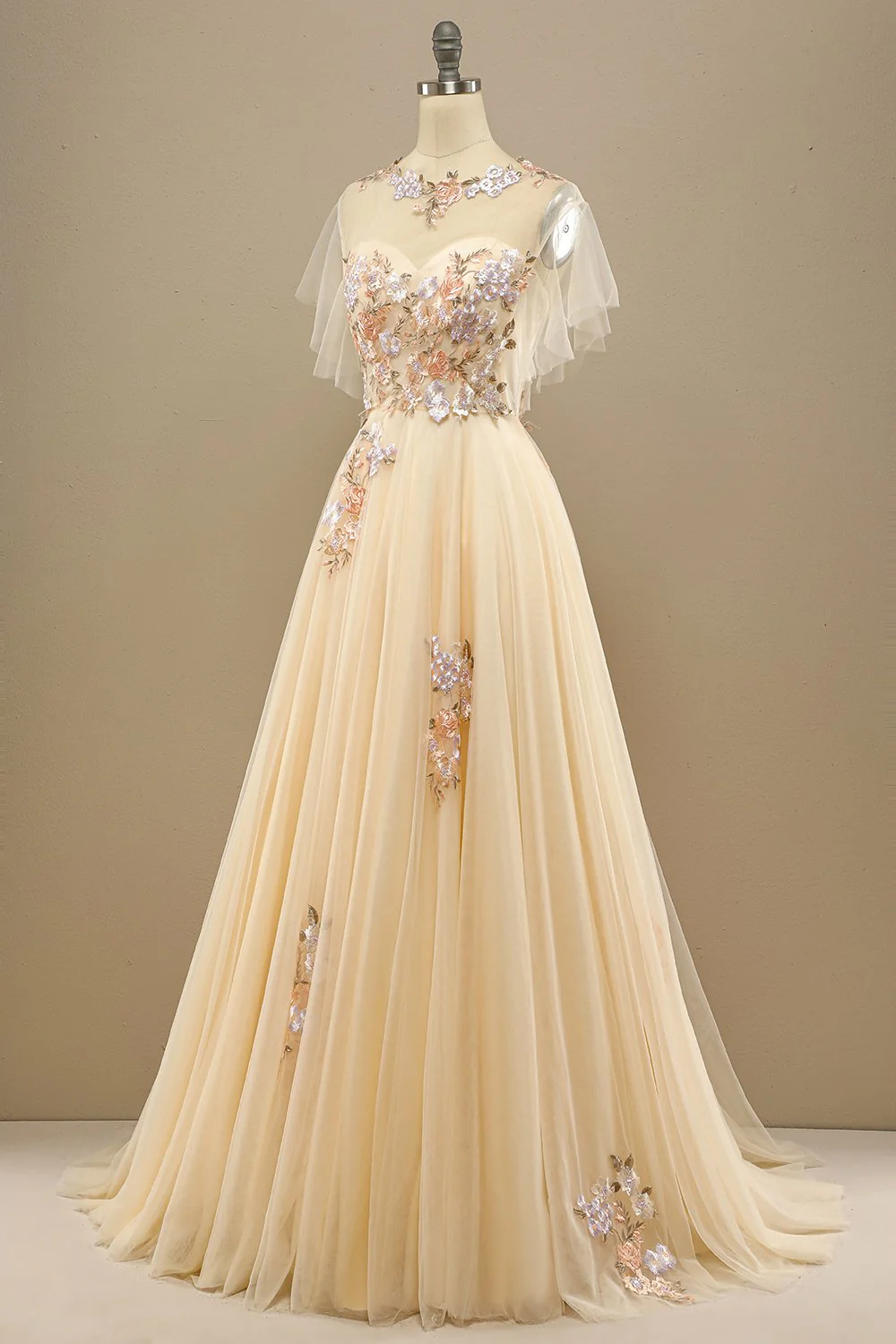 Jaune longue robe de bal avec appliques - Image 3