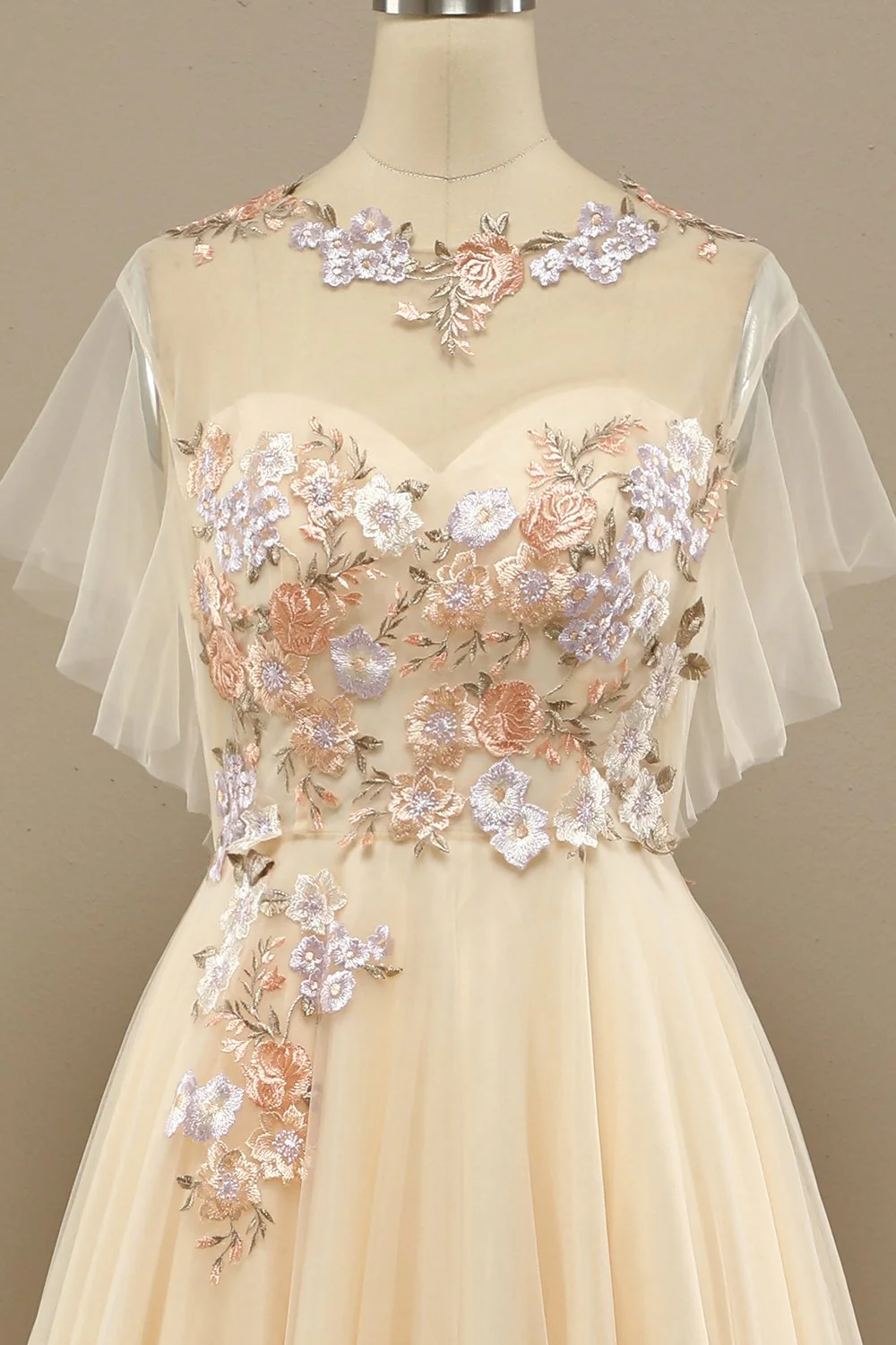 Jaune longue robe de bal avec appliques - Image 4