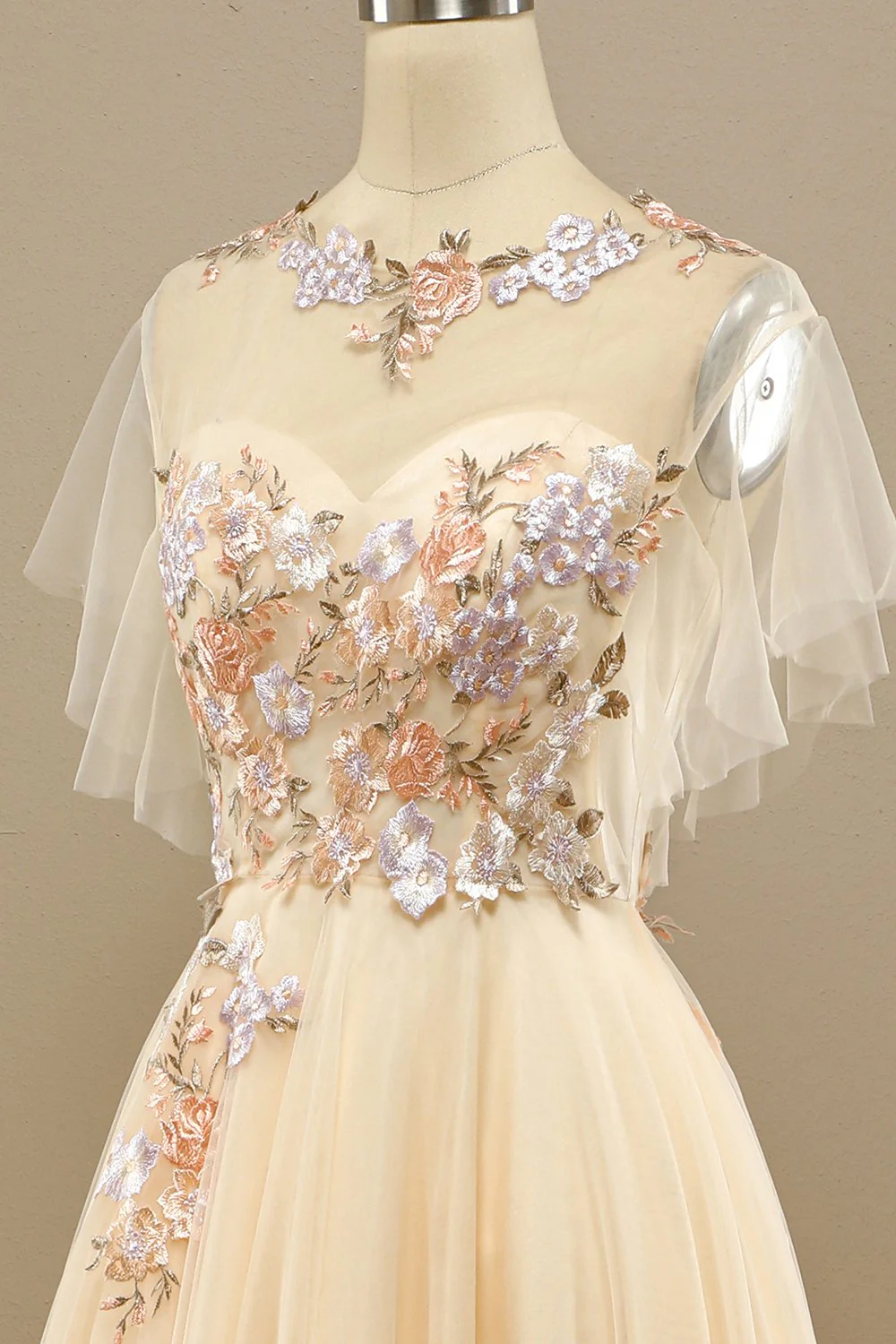 Jaune longue robe de bal avec appliques - Image 6
