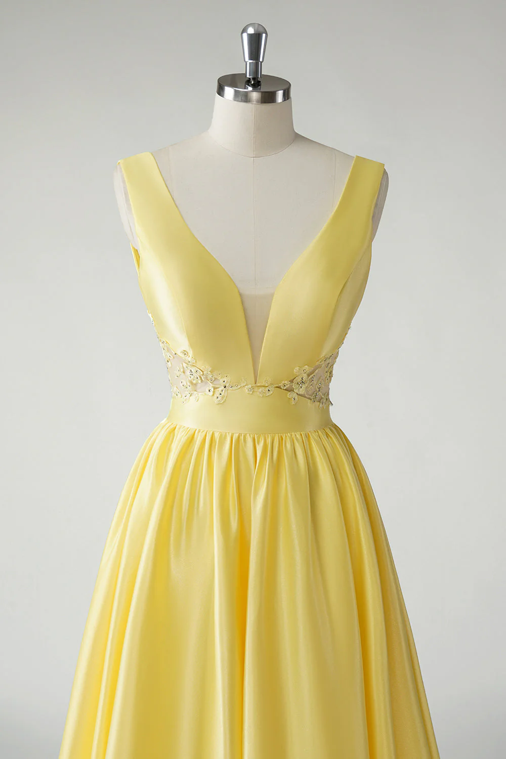 Jaune Une ligne profonde Col en V Robe De Soirée longue - Image 4
