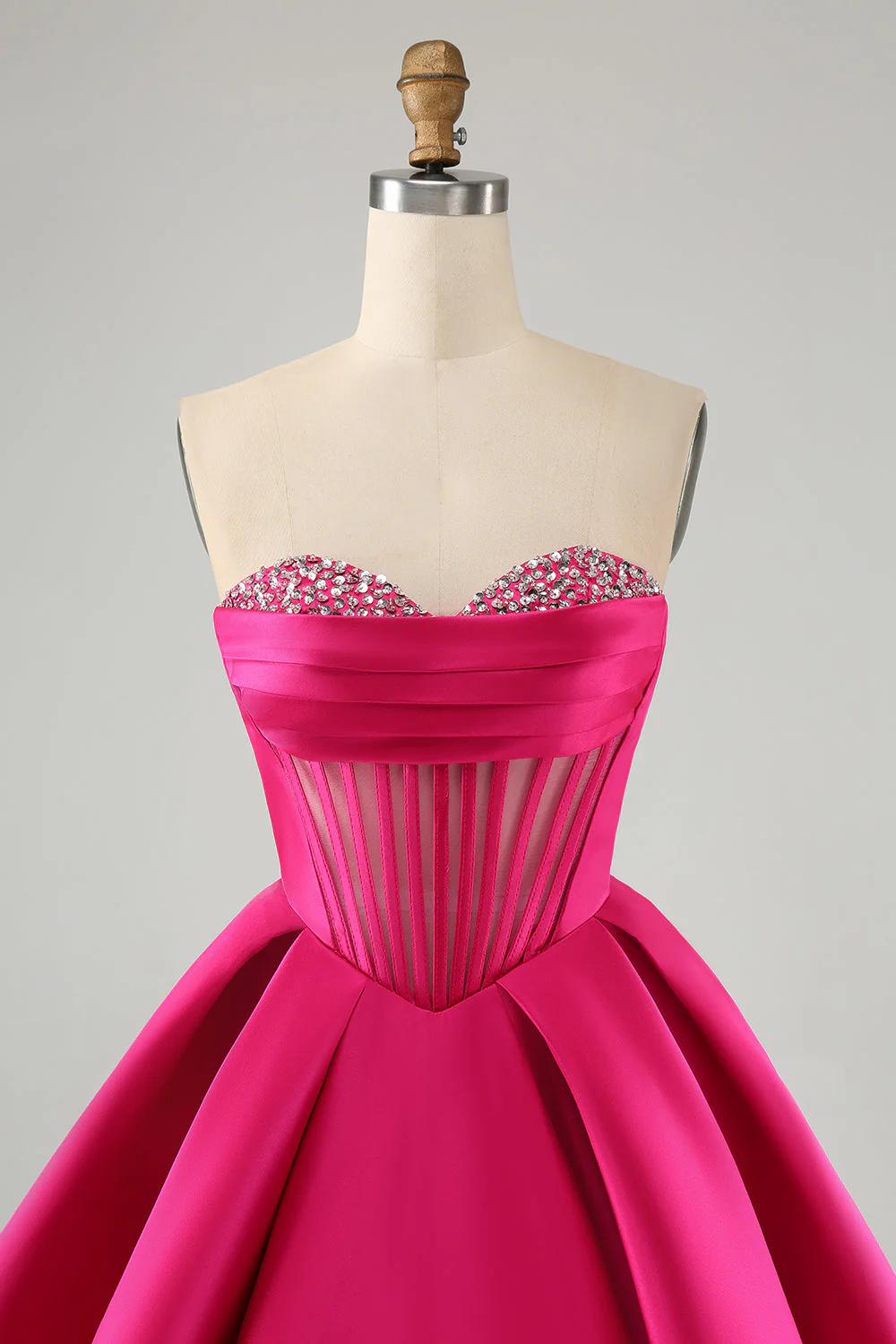 Jolie robe de bal corset en cœur fuchsia a ligne avec perles - Image 4