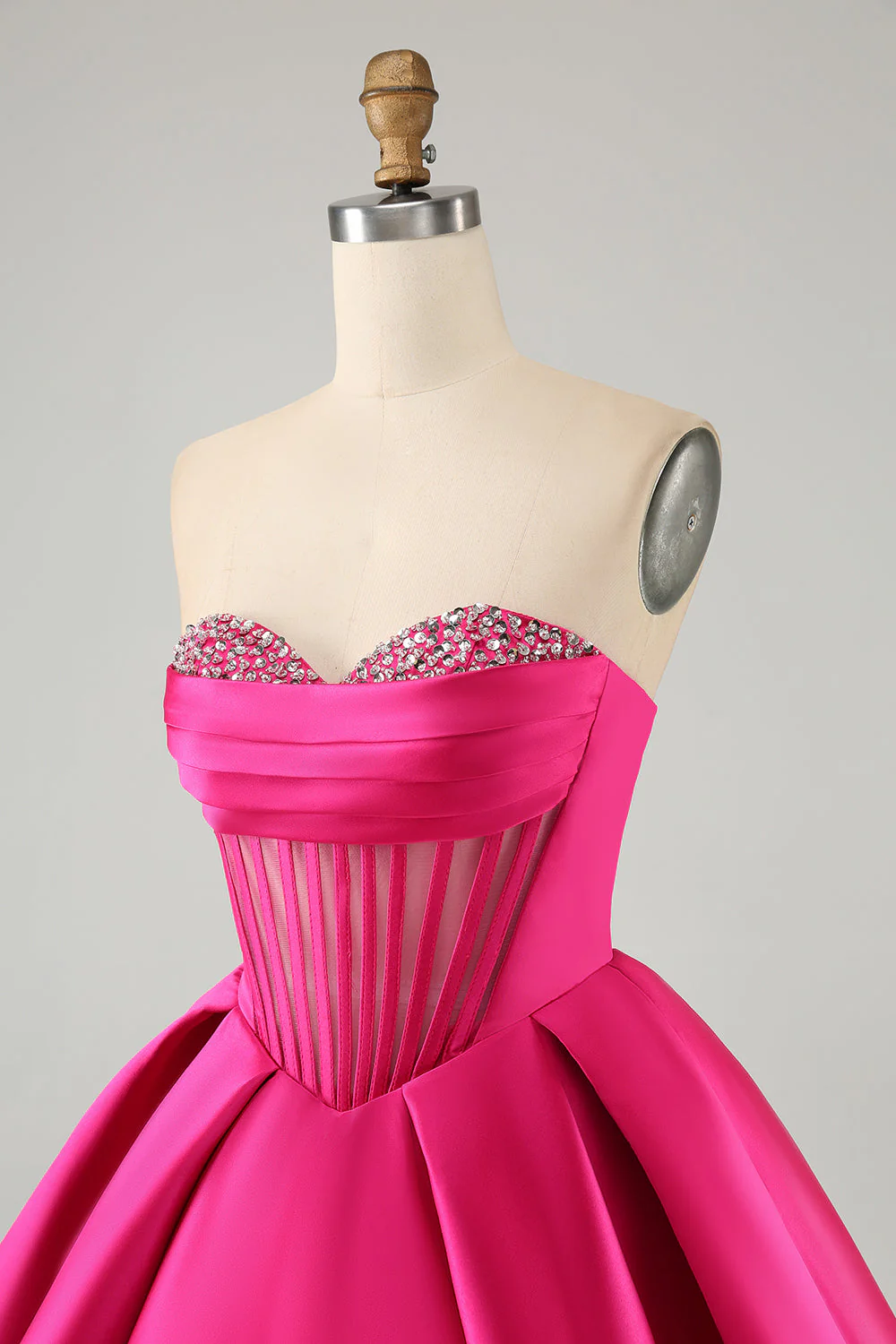 Jolie robe de bal corset en cœur fuchsia a ligne avec perles - Image 6