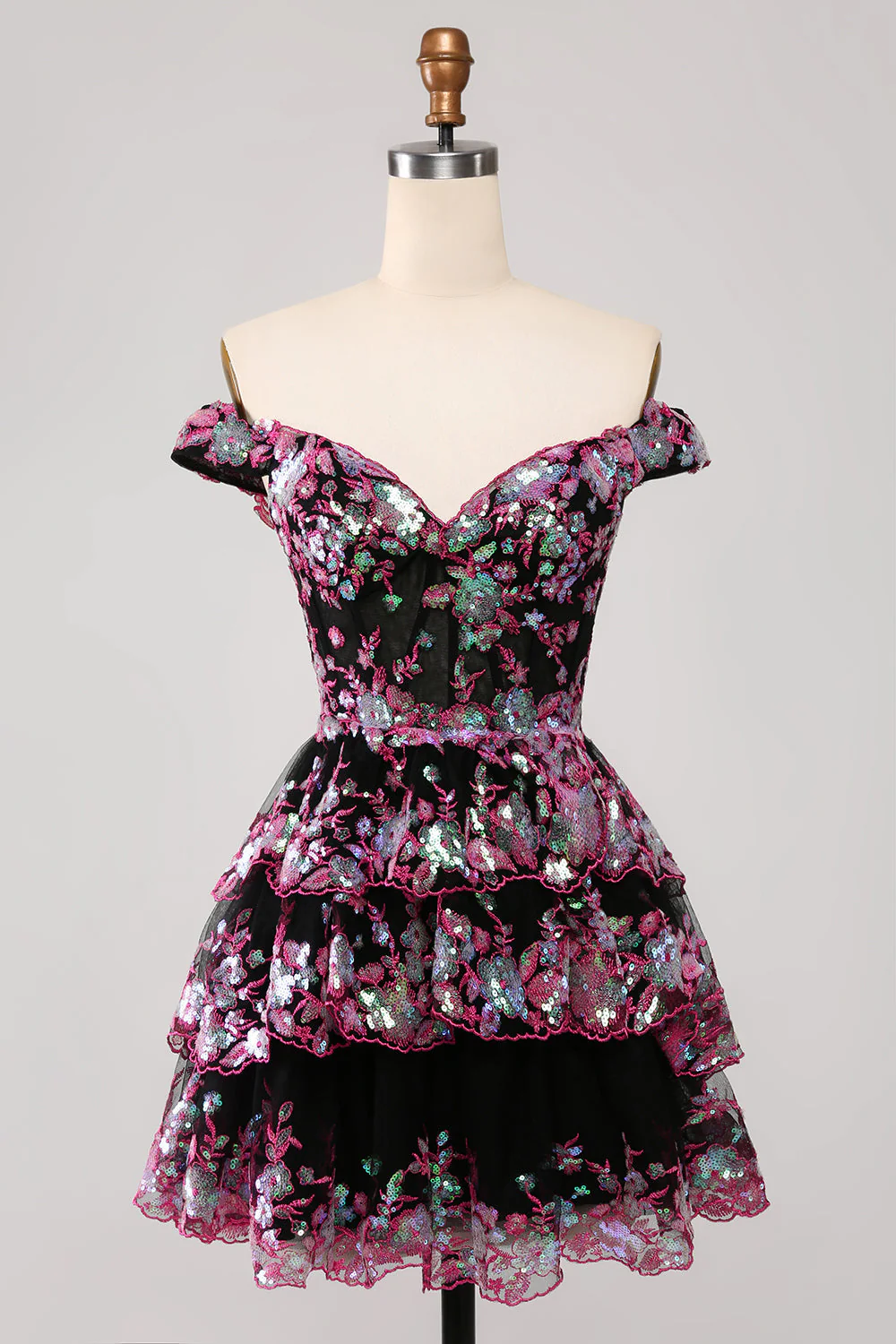 Jolie robe de cocktail courte en dentelle rose vif scintillante avec corset en dentelle - Image 16