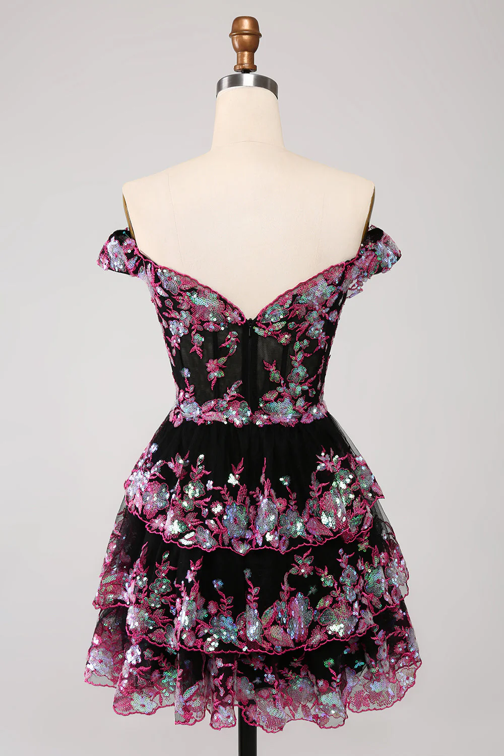 Jolie robe de cocktail courte en dentelle rose vif scintillante avec corset en dentelle - Image 17