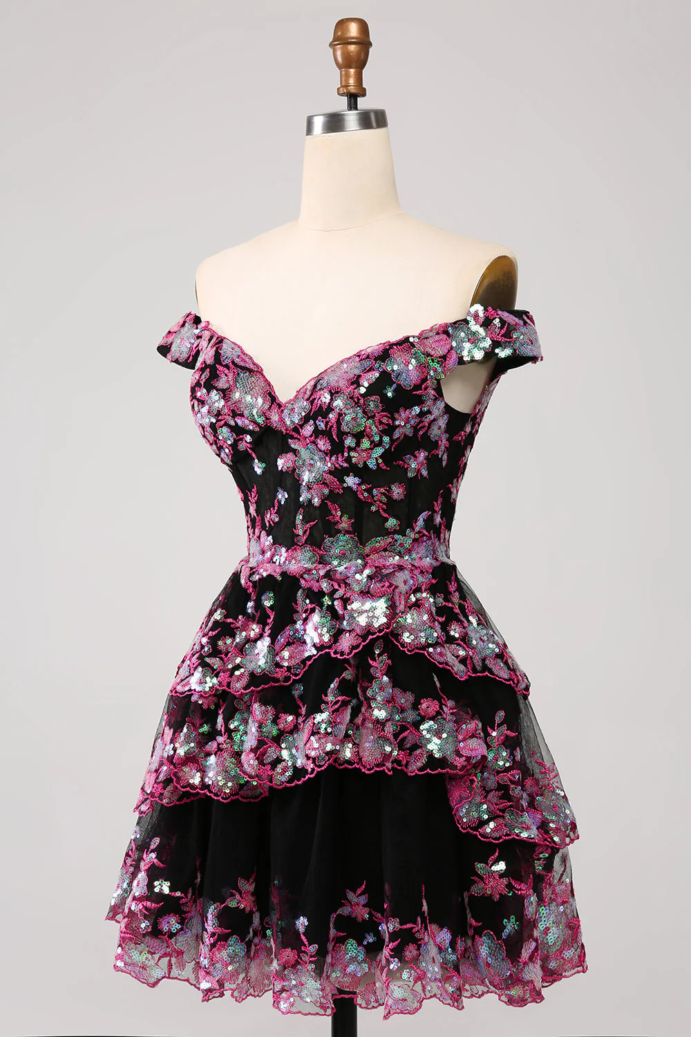 Jolie robe de cocktail courte en dentelle rose vif scintillante avec corset en dentelle - Image 18