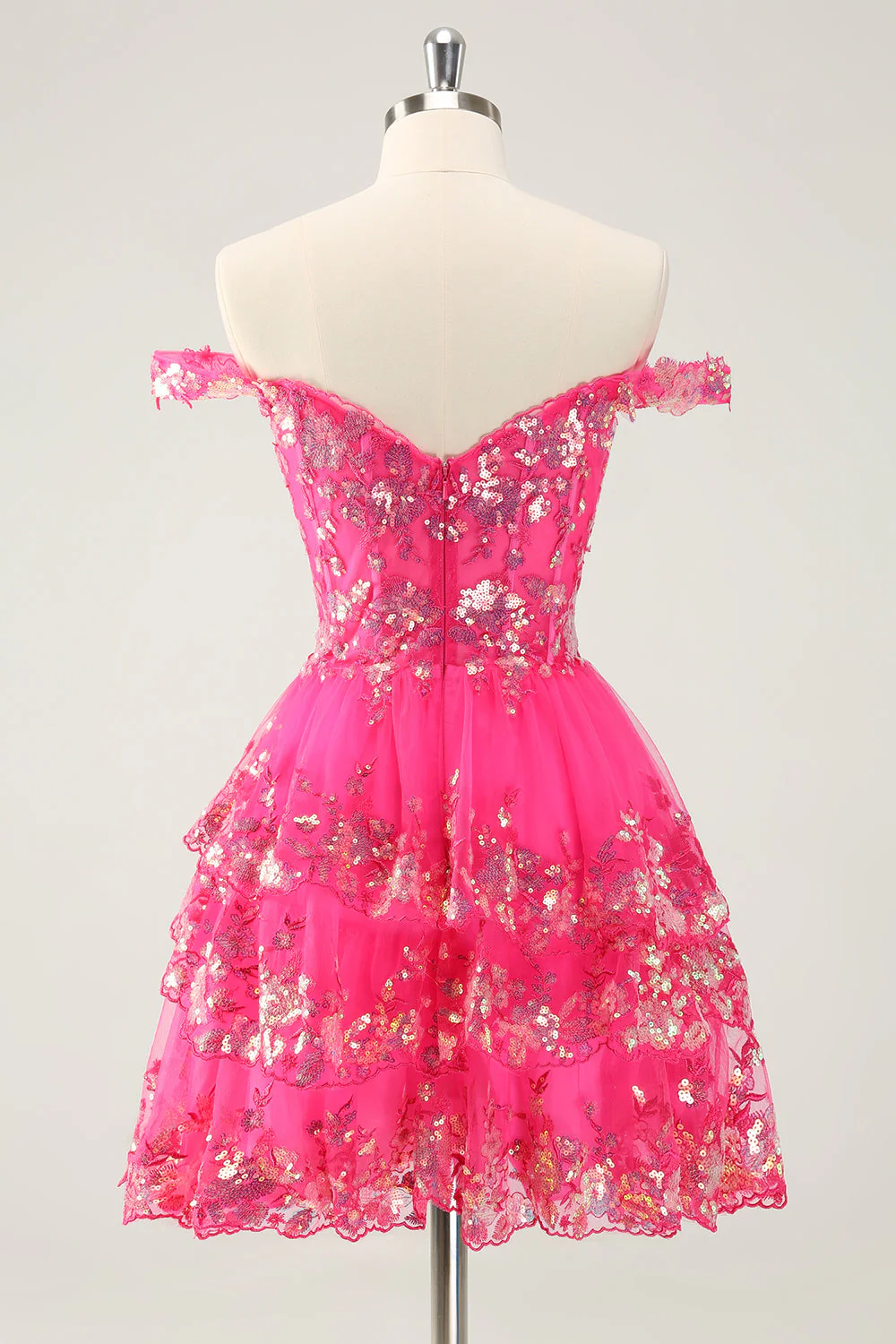 Jolie robe de cocktail courte en dentelle rose vif scintillante avec corset en dentelle - Image 2