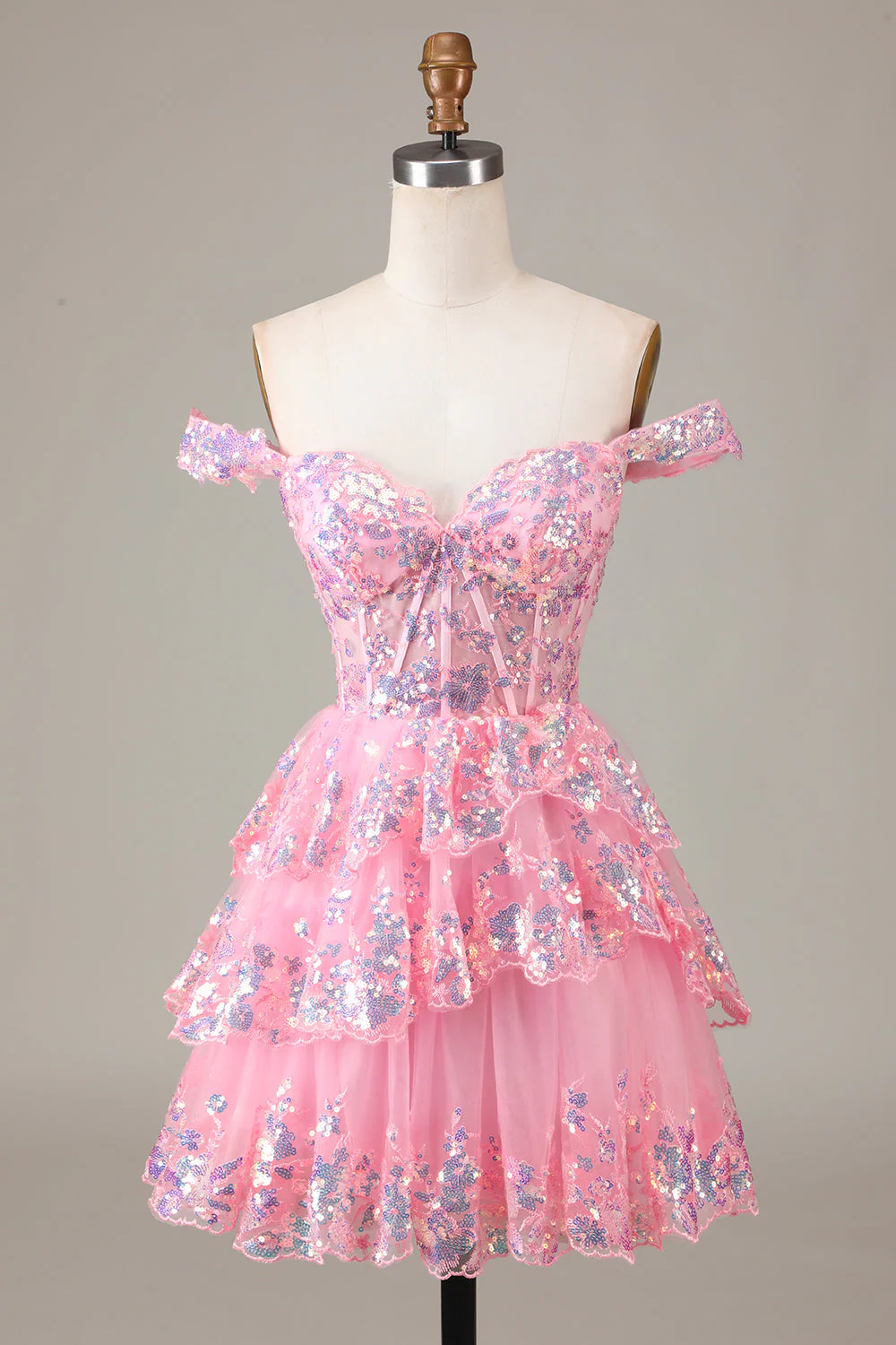 Jolie robe de cocktail courte en dentelle rose vif scintillante avec corset en dentelle - Image 31
