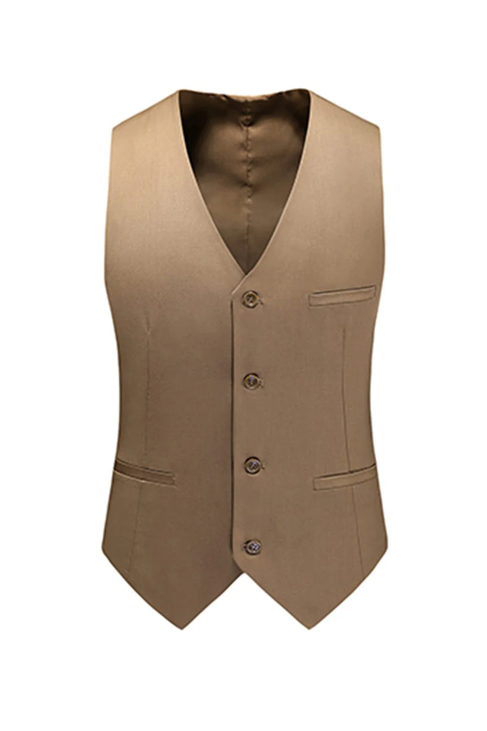 Khaki Double Breasted Notched Lapel 3 Pièces Costumes Hommes - Image 5