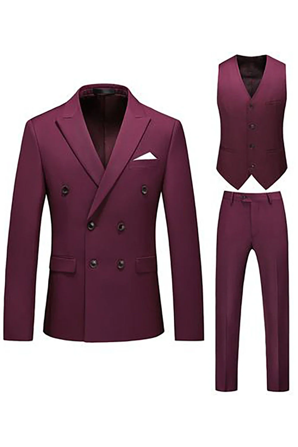 Khaki Double Breasted Notched Lapel 3 Pièces Costumes Hommes - Image 7