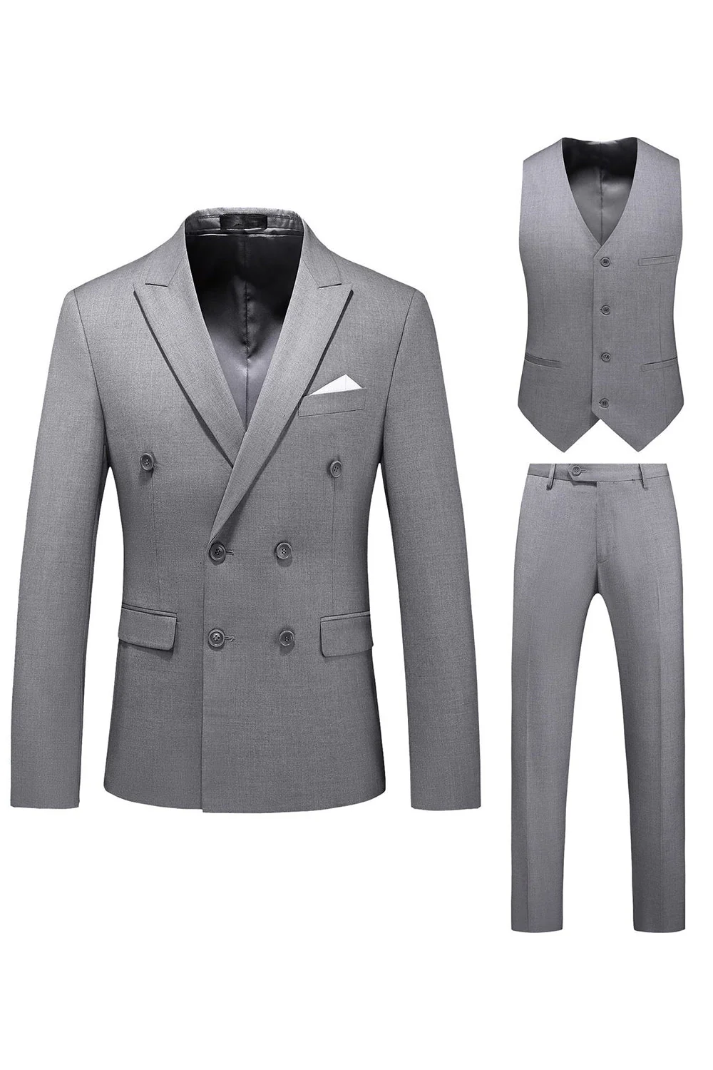 Khaki Double Breasted Notched Lapel 3 Pièces Costumes Hommes - Image 8