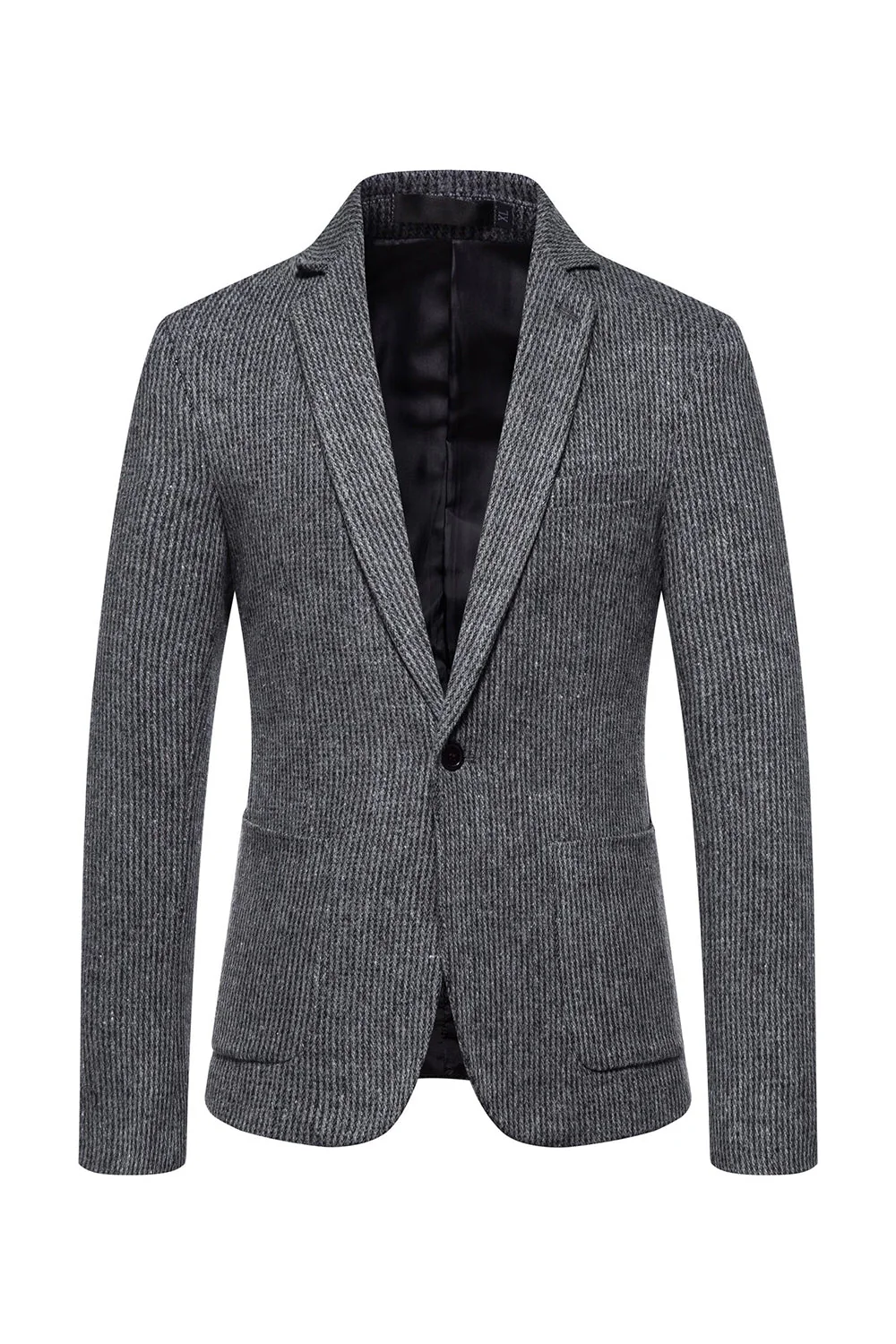 Khaki Tweed Un bouton Revers cranté Blazer pour hommes - Image 4