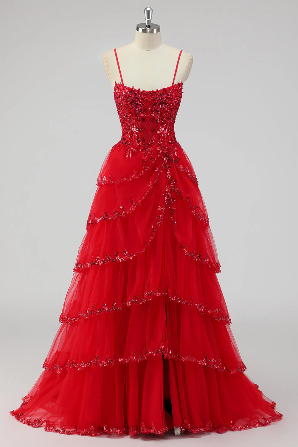 Robe de soirée lavande sans bretelles à paillettes avec corset et fente à plusieurs niveaux - Image 20