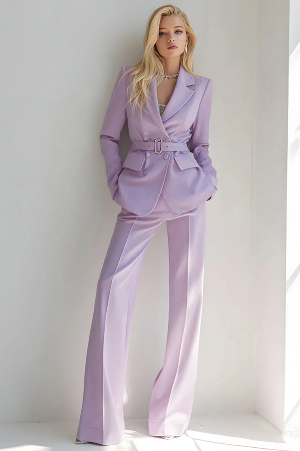 Lilas 2 pièces à revers crantés manches longues Costumes d’affaires
