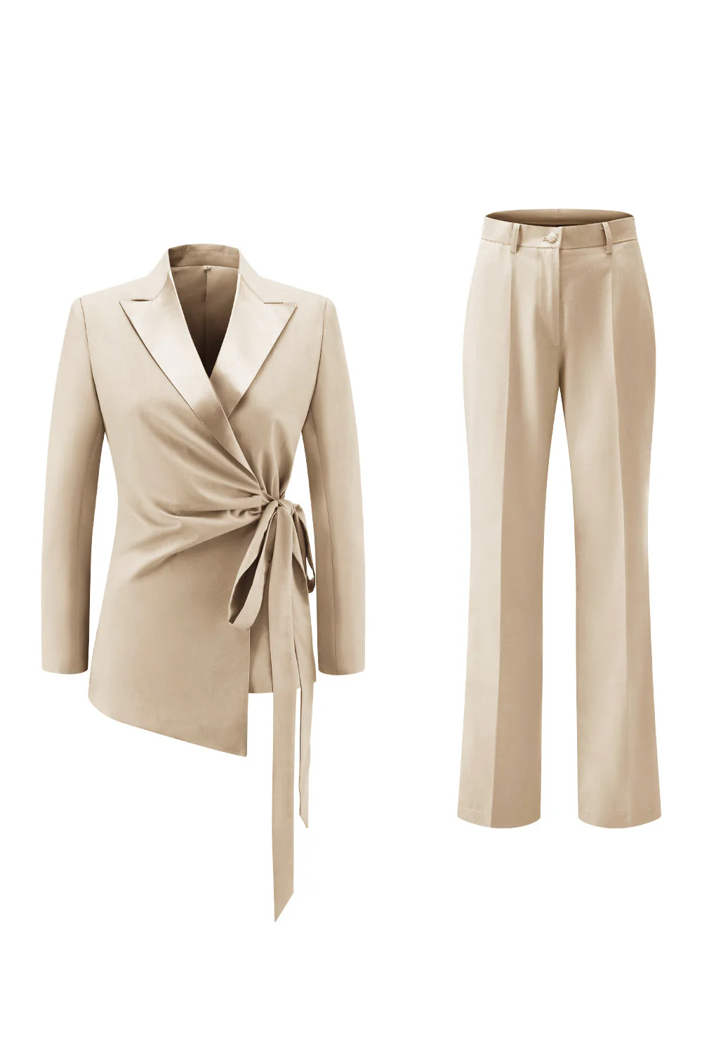 Lilas Peak Lapel Ruched Femmes Costumes avec Ceinture - Image 13