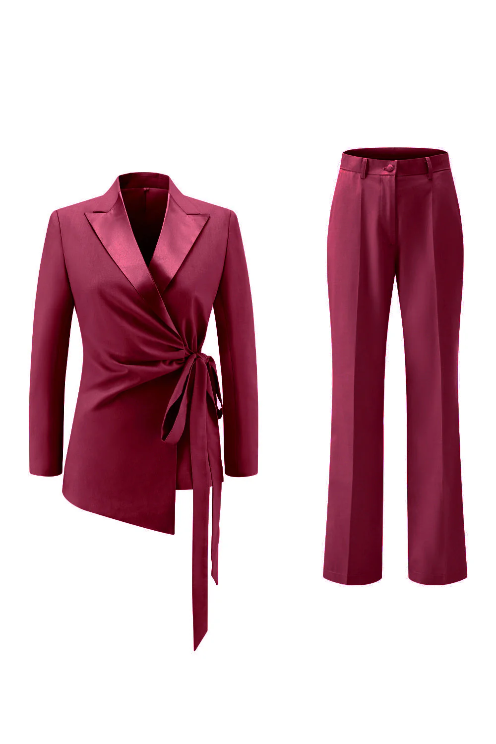 Lilas Peak Lapel Ruched Femmes Costumes avec Ceinture - Image 15