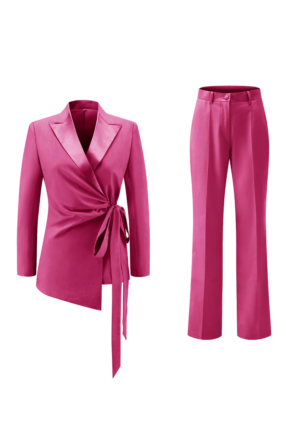 Lilas Peak Lapel Ruched Femmes Costumes avec Ceinture - Image 21