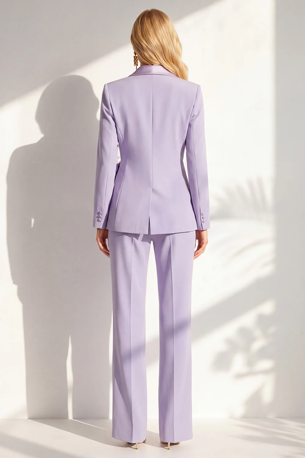 Lilas Peak Lapel Ruched Femmes Costumes avec Ceinture - Image 4