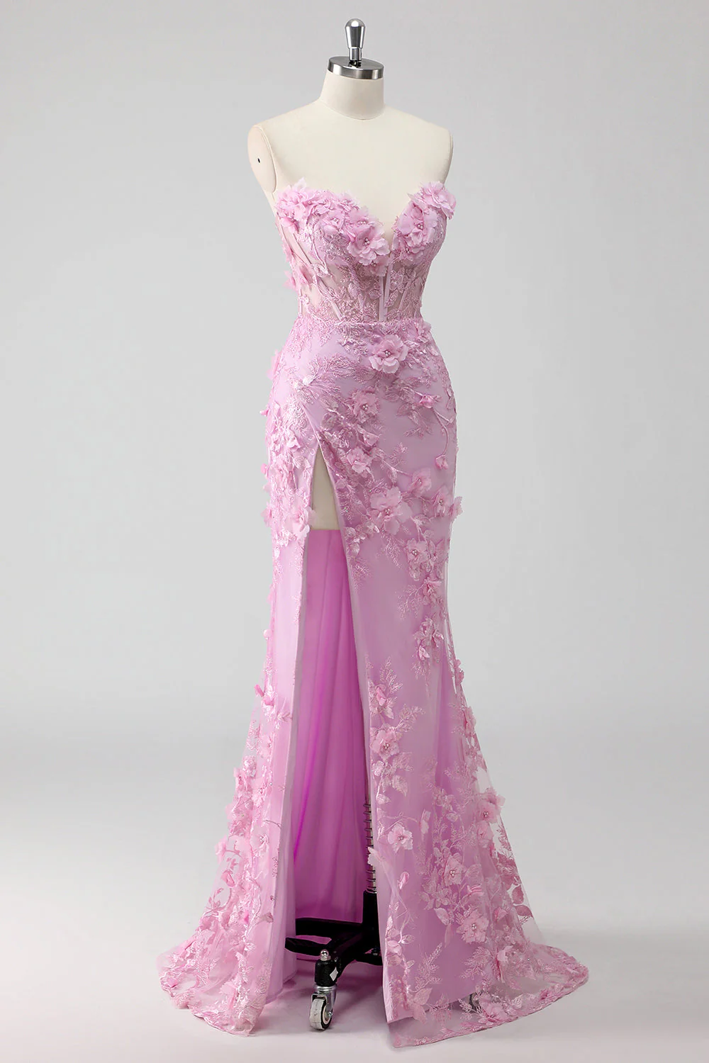 Lilas sans bretelles Coset Applique Sirène Robe de soirée Longue avec Fente - Image 3