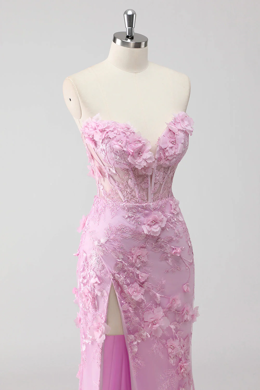 Lilas sans bretelles Coset Applique Sirène Robe de soirée Longue avec Fente - Image 6