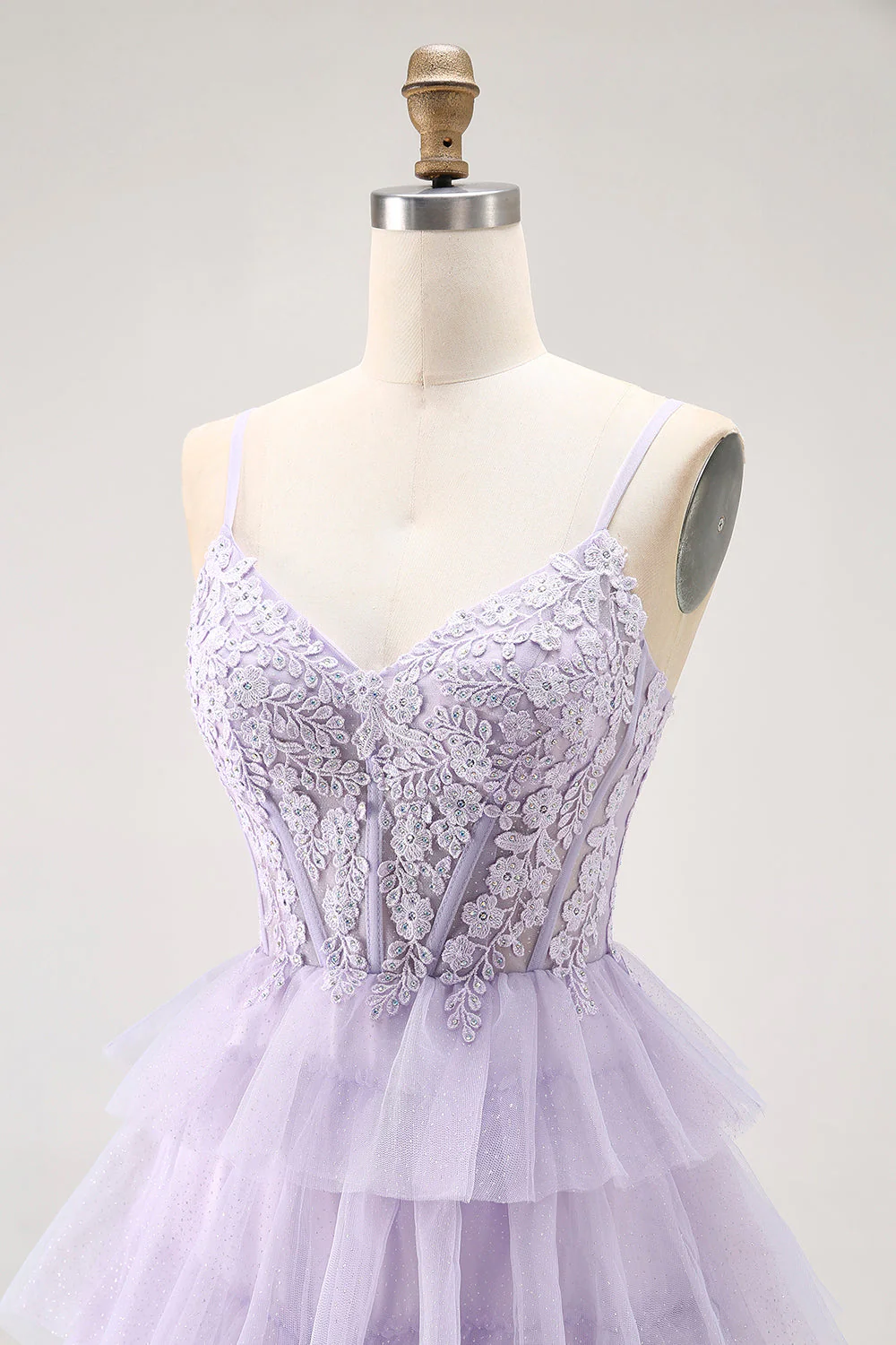 Lilas une ligne perlée Corset Robe de bal longue avec fente - Image 5
