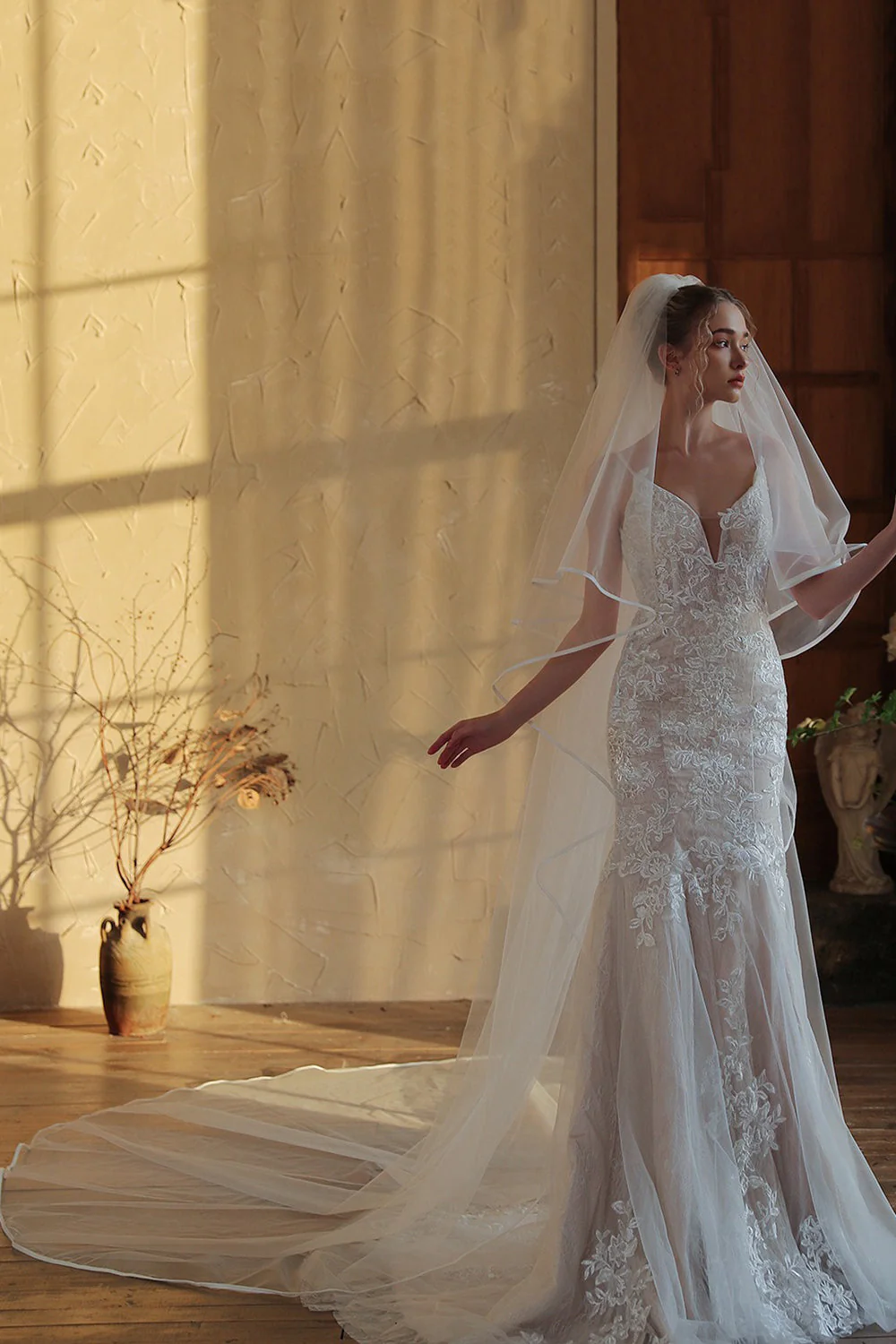 Voile de mariée long en tulle ivoire - Image 3