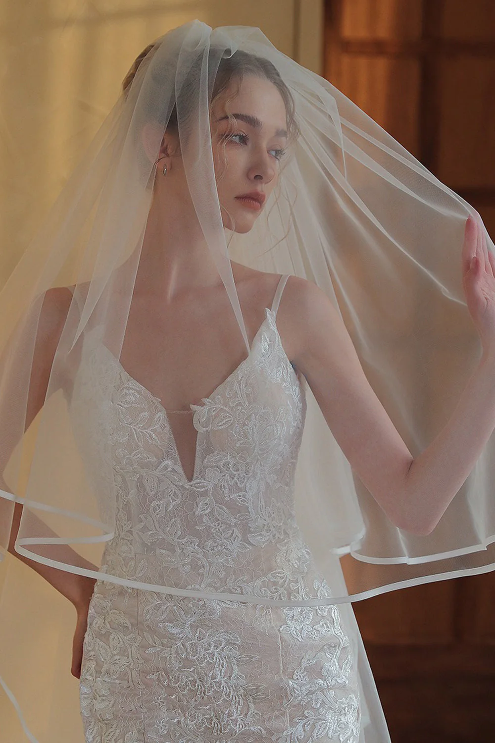 Voile de mariée long en tulle ivoire - Image 5