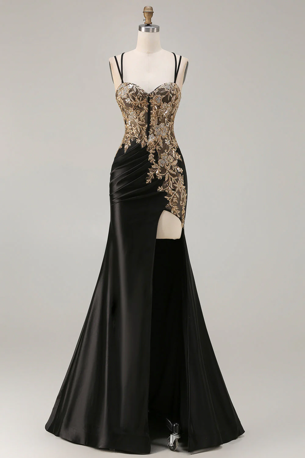 Longue robe de bal de bal à perles de sirène vert foncé perlée dans le dos, sequins - Image 7