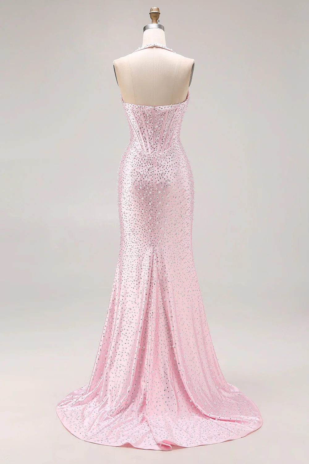 Longue robe de bal de bal avec perles en perles de sirène rose clair - Image 2