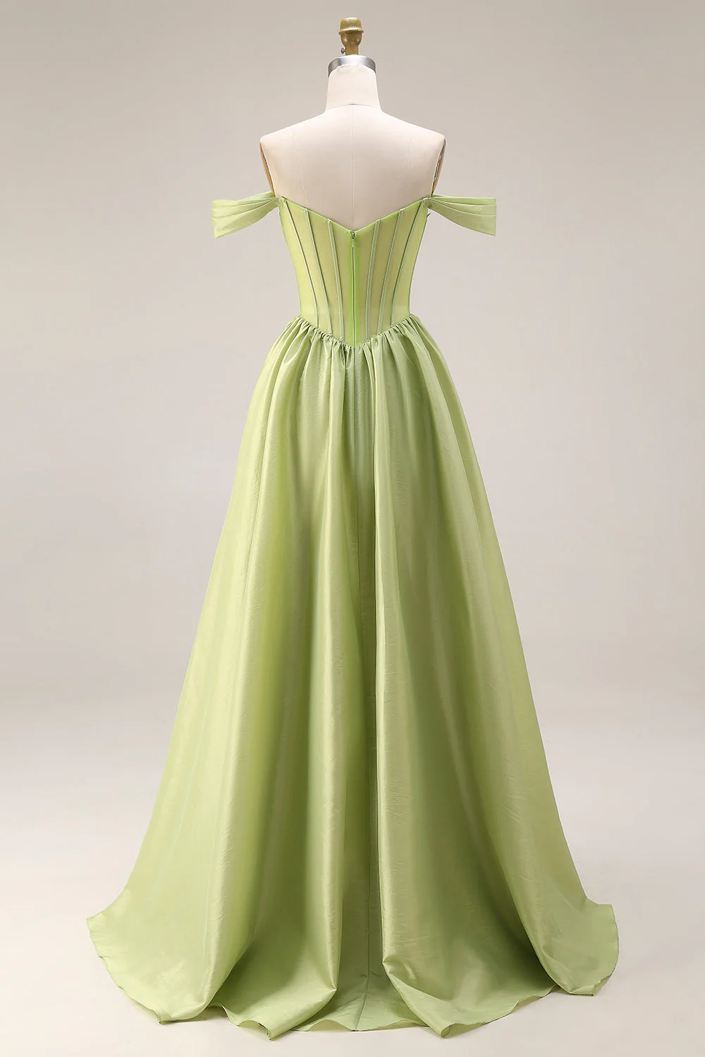 Longue robe de bal verte ligne A décollée sur les épaules Corset transparent perlée avec fente - Image 2