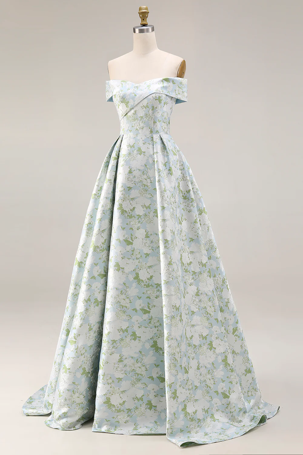 Longue robe de demoiselle d’honneur à motif fleur blanche bleu dénudé avec fente - Image 5