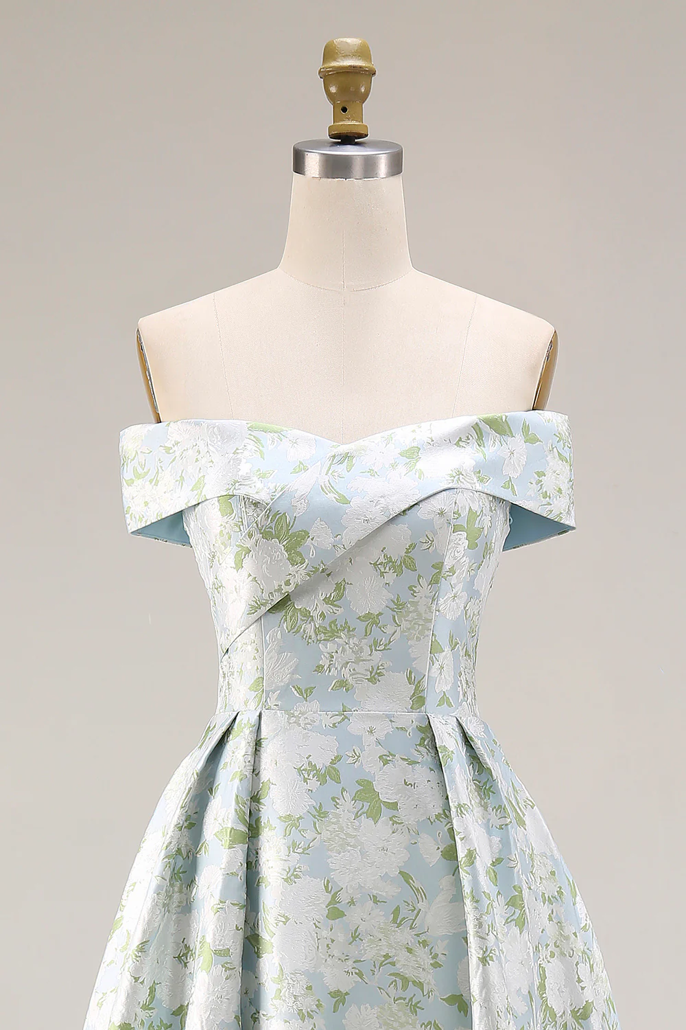 Longue robe de demoiselle d’honneur à motif fleur blanche bleu dénudé avec fente - Image 6