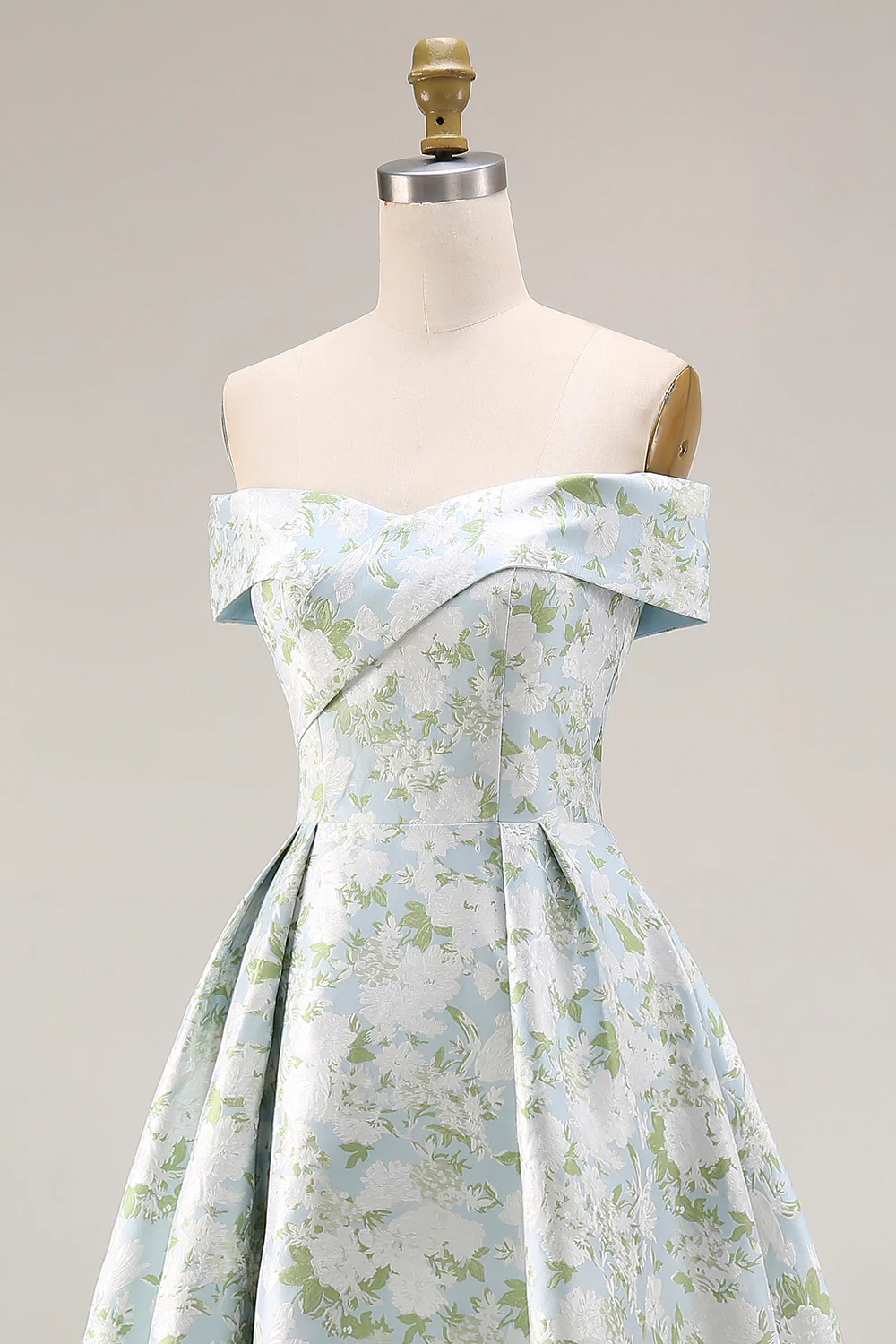 Longue robe de demoiselle d’honneur à motif fleur blanche bleu dénudé avec fente - Image 8