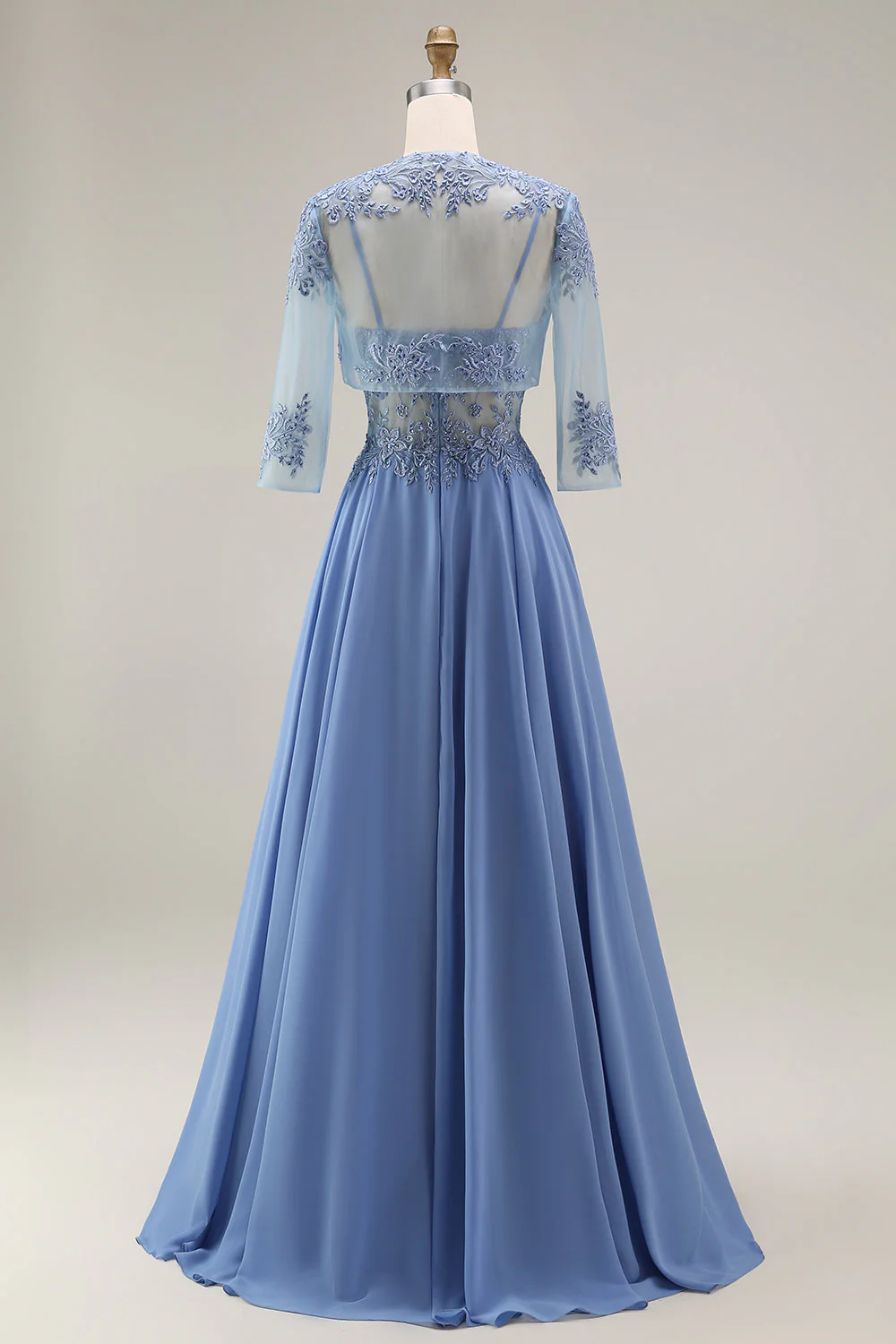 Longue robe de mère de la mariée en velours bordeaux appliquée à ligne A avec perles - Image 16