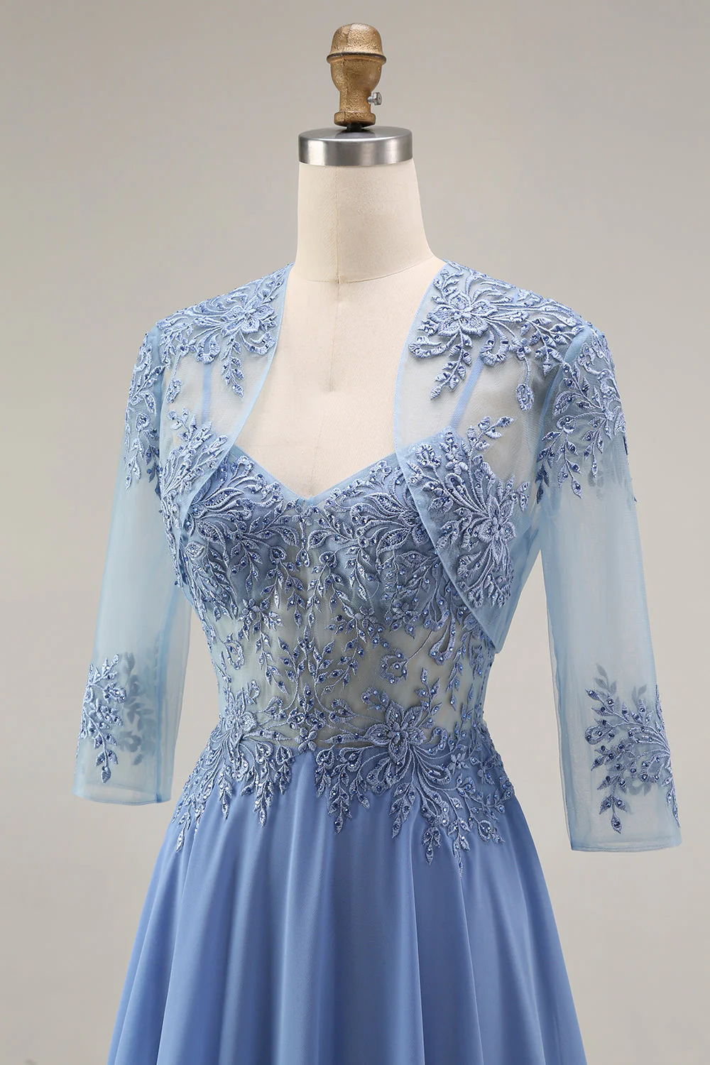 Longue robe de mère de la mariée en velours bordeaux appliquée à ligne A avec perles - Image 23
