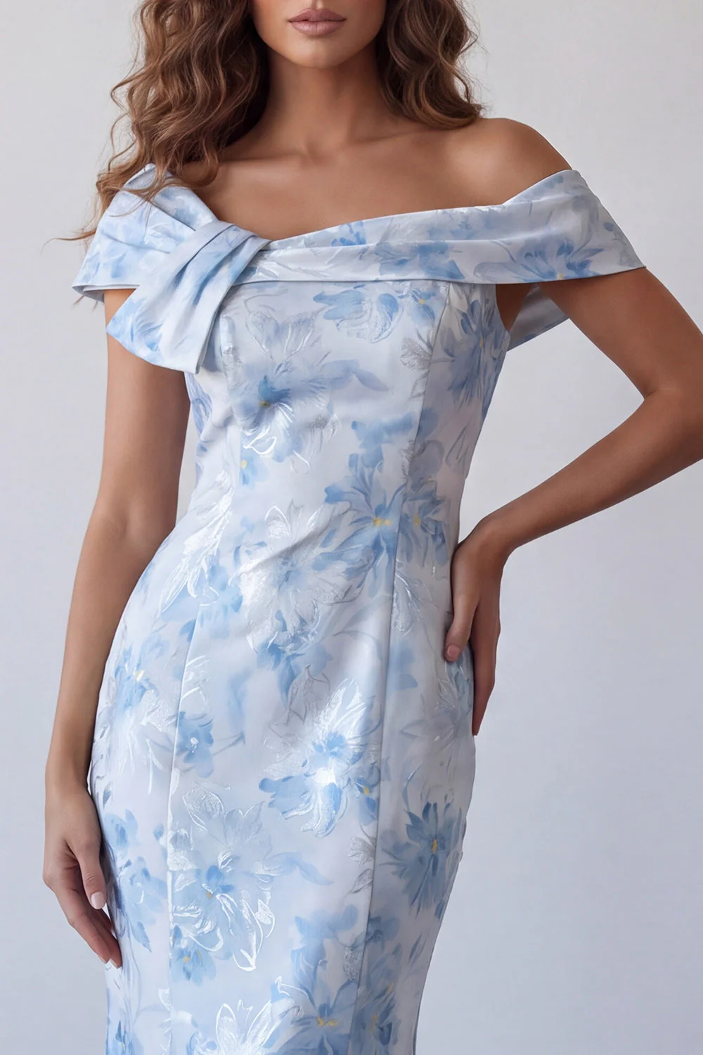 Longue robe formelle sirène dénudée bleu ciel - Image 3