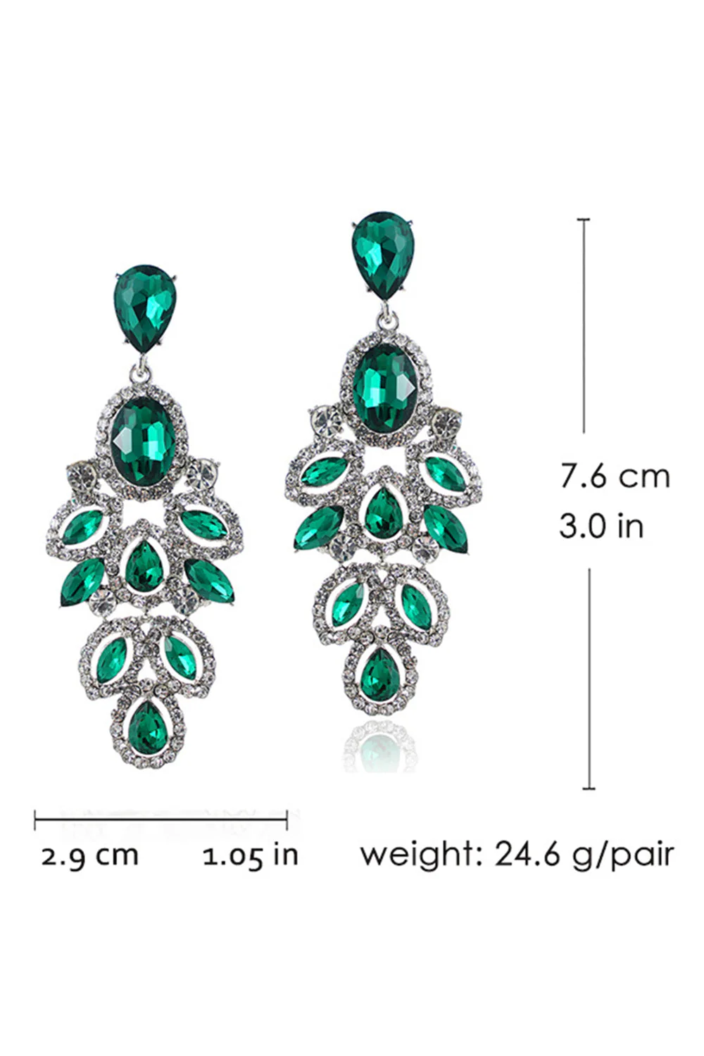 Longues boucles d’oreilles de bal en forme de feuille vert foncé scintillantes avec des strass - Image 4