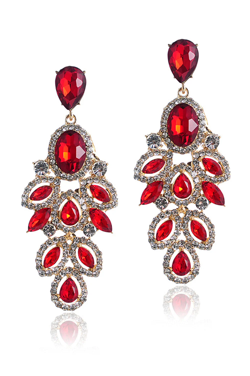 Longues boucles d’oreilles de bal en forme de feuille vert foncé scintillantes avec des strass - Image 7