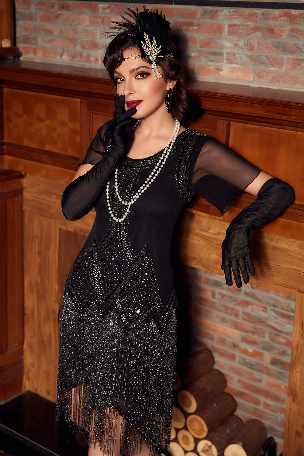 Robe années 20 franges perlées paillettes glamour - Image 6