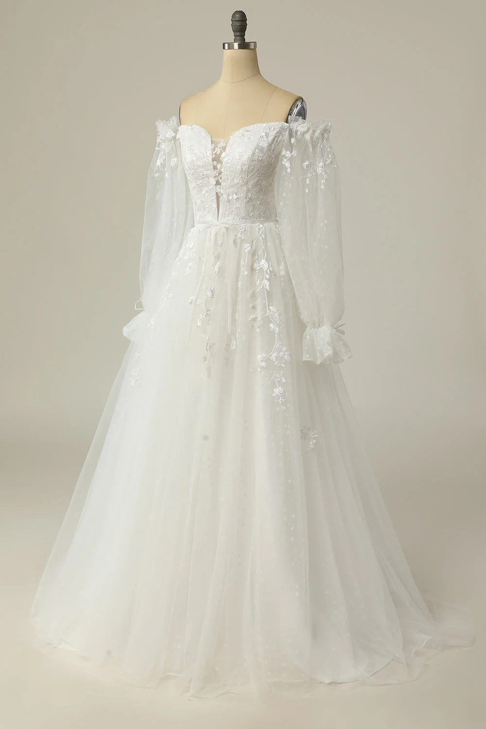 Luxueuse une ligne sur l’épaule Robe de mariée blanche avec appliques - Image 3