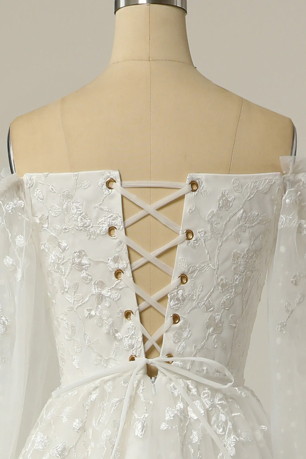 Luxueuse une ligne sur l’épaule Robe de mariée blanche avec appliques - Image 6