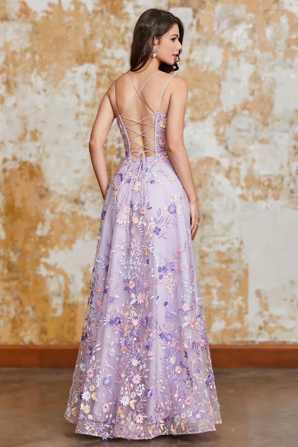 Magnifique A Line Spaghetti Bretelles Violet Clair Longue Robe De soirée Avec Appliques - Image 2