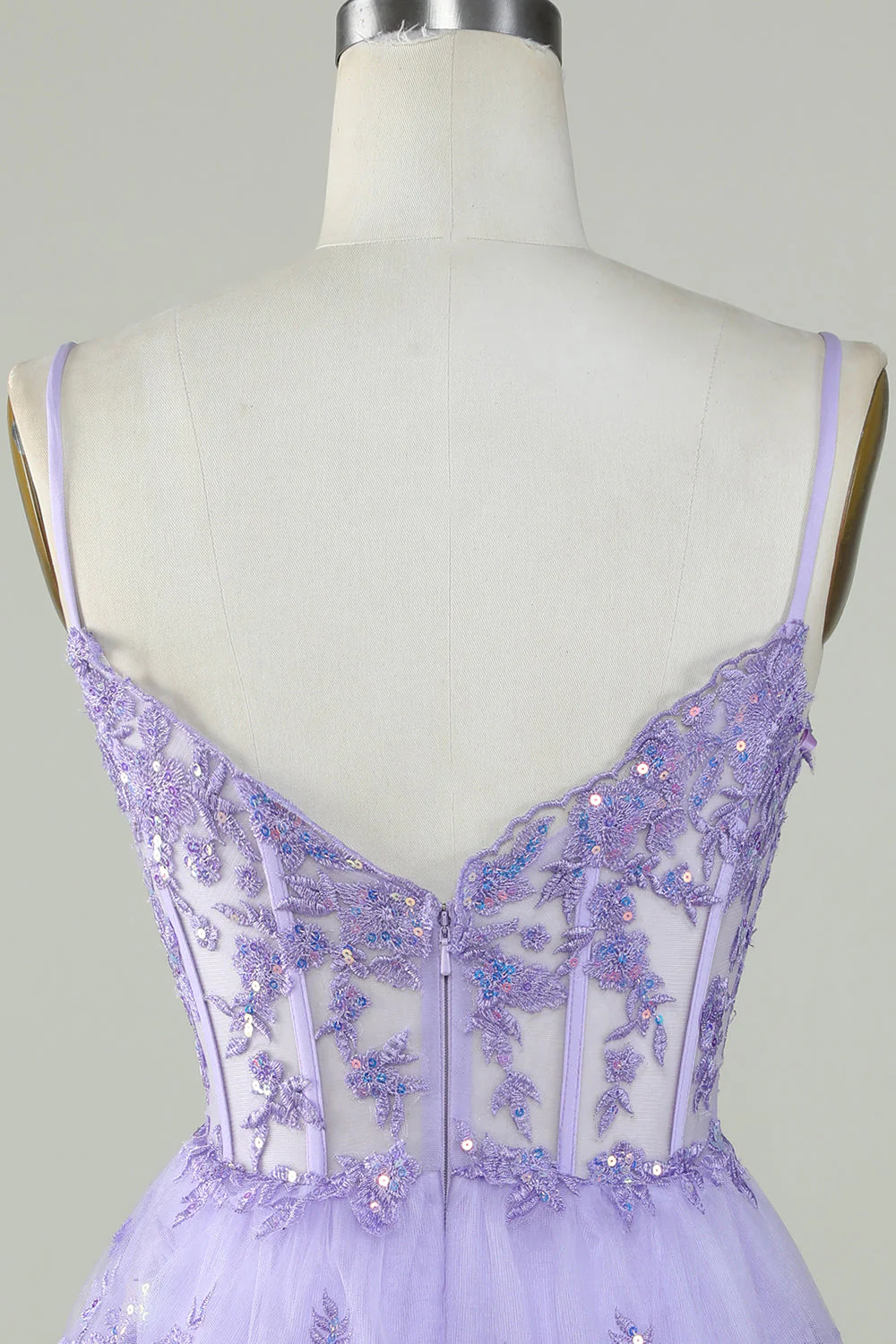 Magnifique A Line Spaghetti Straps Bleu foncé Corset scintillant Robe Cocktail - Image 13